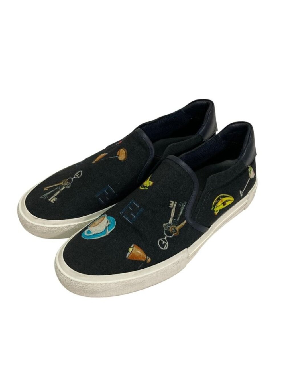 Fendi Graffiti Print Canvas Slip-on Sneakers Navy 8